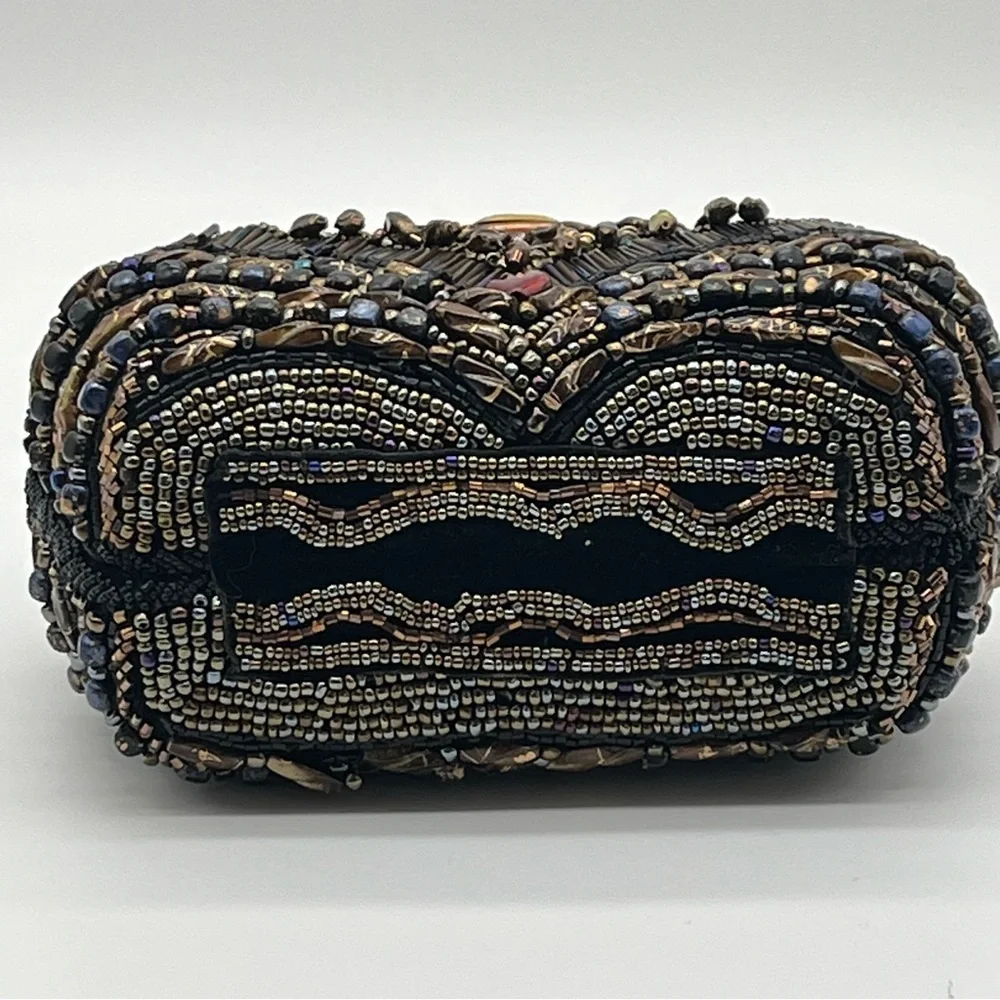 Vintage Mitchie's Beaded Handbag Purse Evening Bag Black Jeweled Multicolor